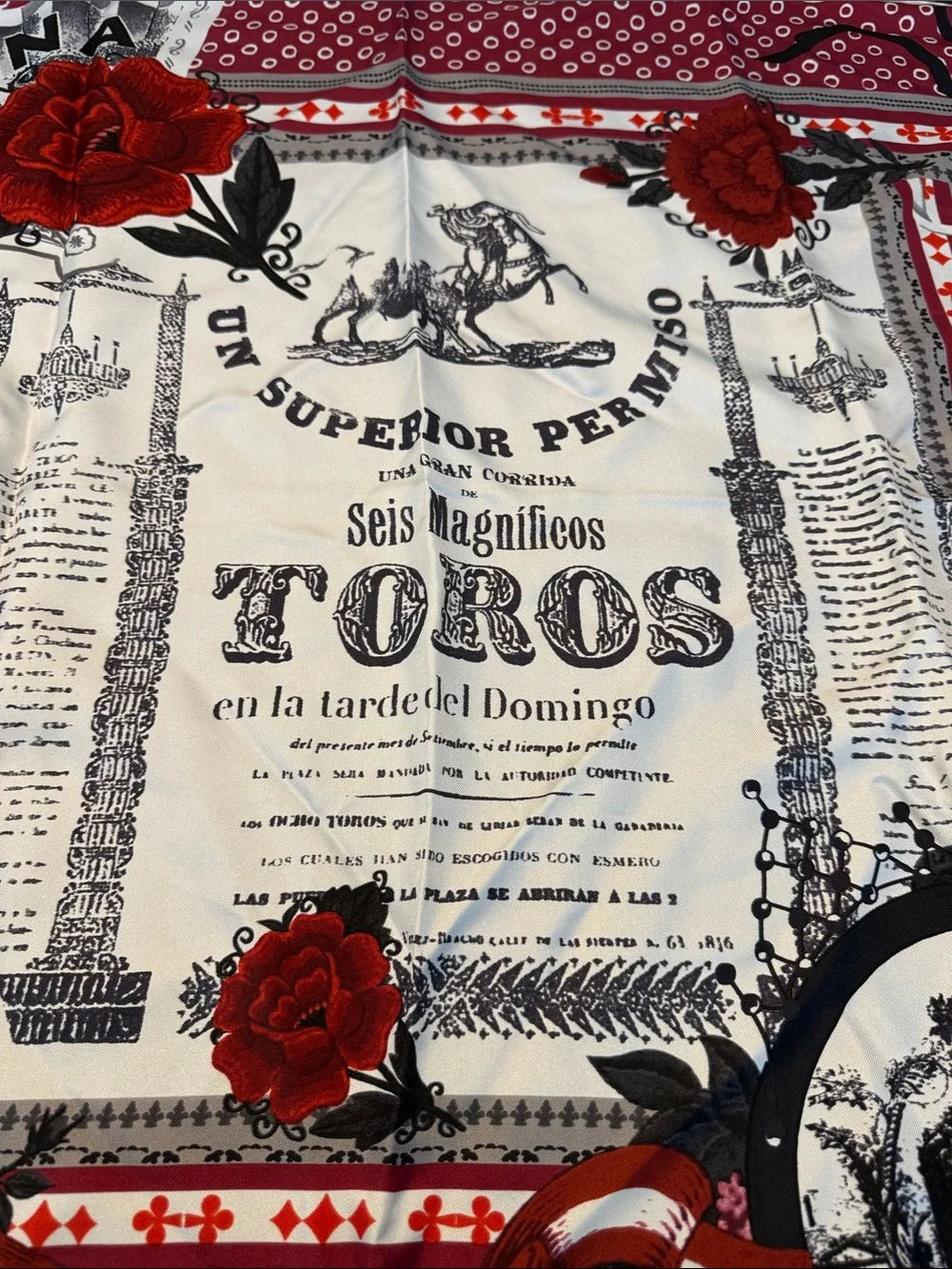Christian Lacroix Red, Black & White Graphic Silk Scarf